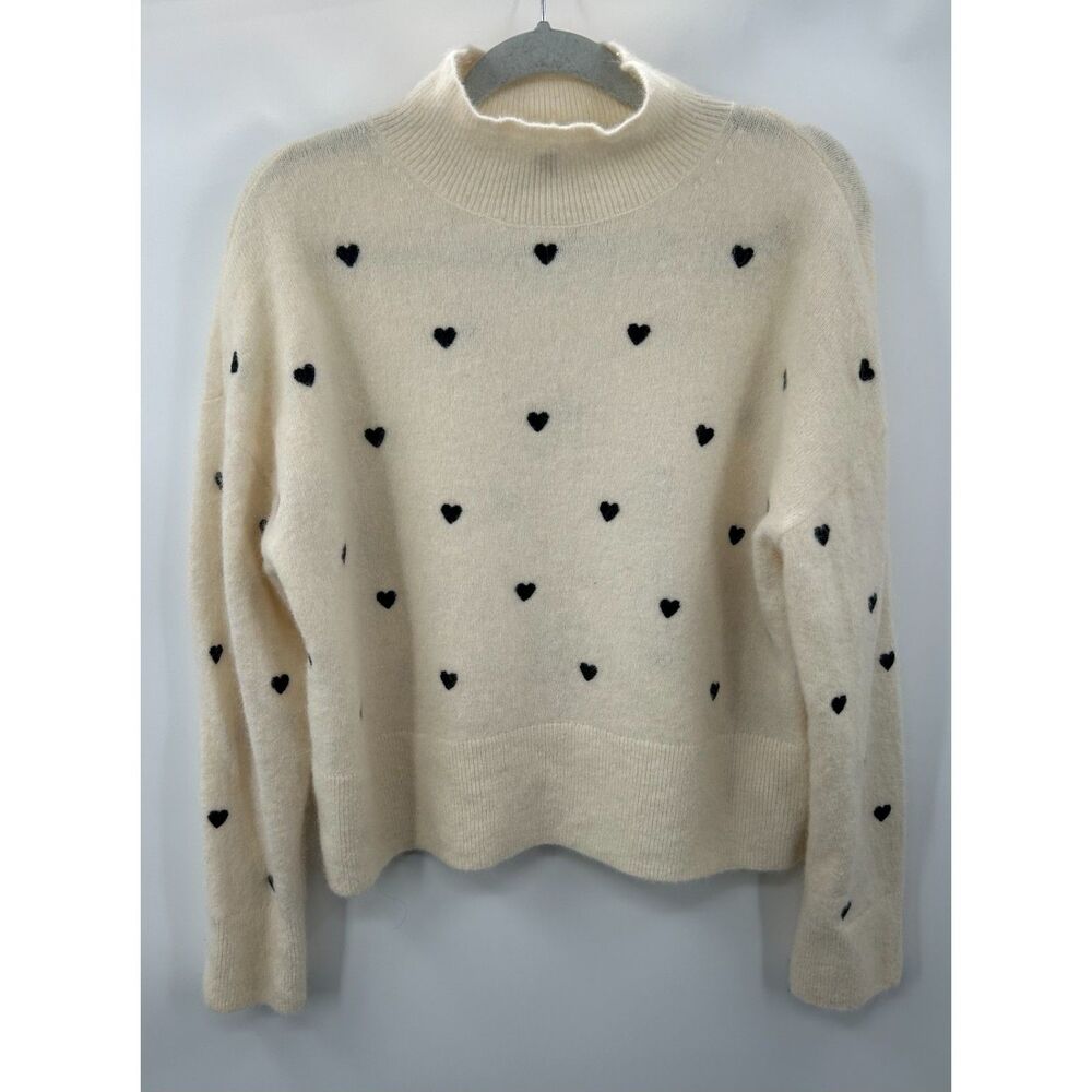 & Other Stories Cream Heart Funnel Neck Wool Alpaca Pullover Sweater L